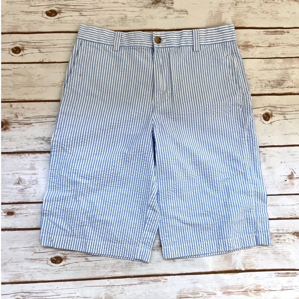 Vineyard Vines Shorts Blue White Seersucker Striped Boys Size 16